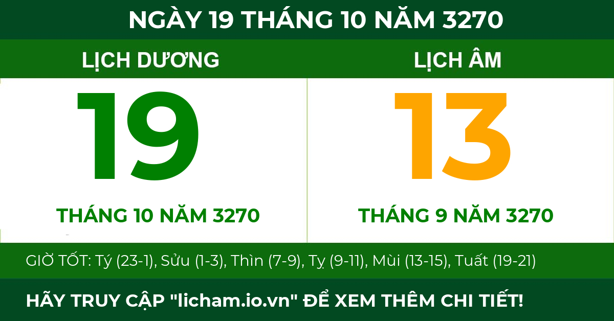 lịch âm ngày 19 tháng 10 năm 3270