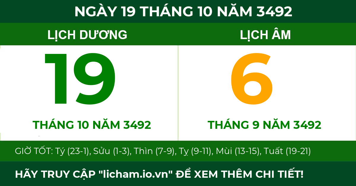 lịch âm ngày 19 tháng 10 năm 3492