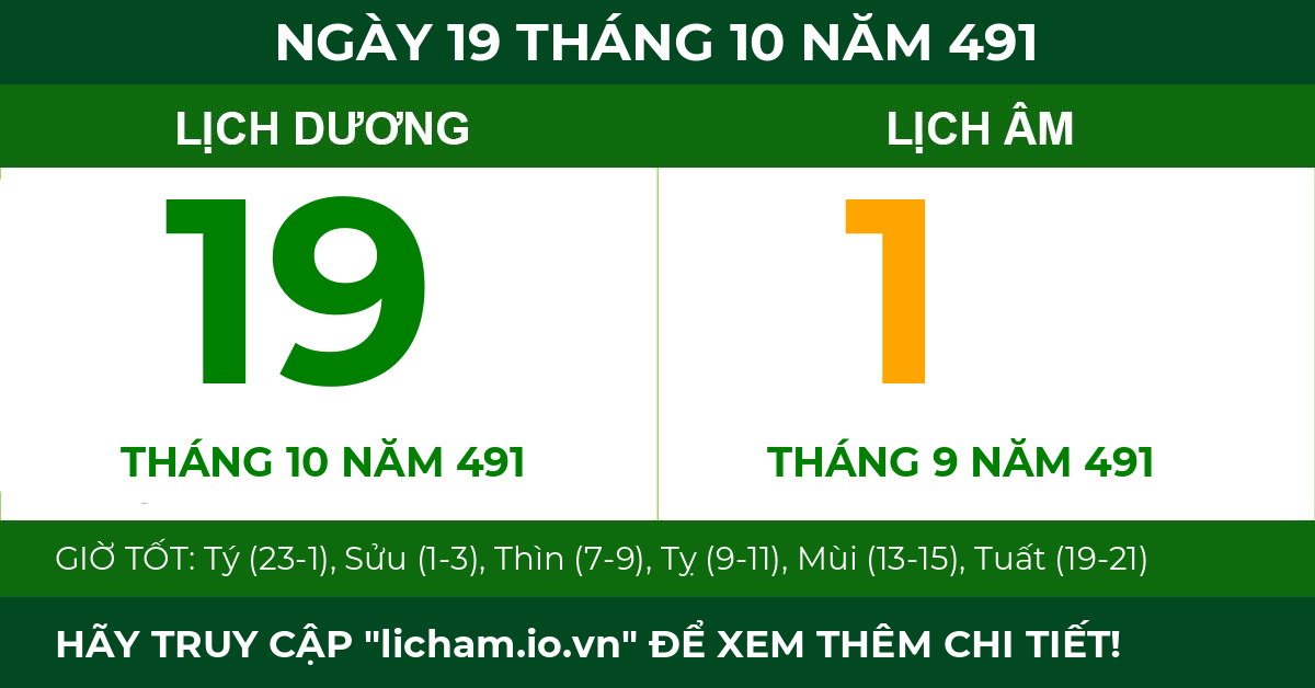 lịch âm ngày 19 tháng 10 năm 491