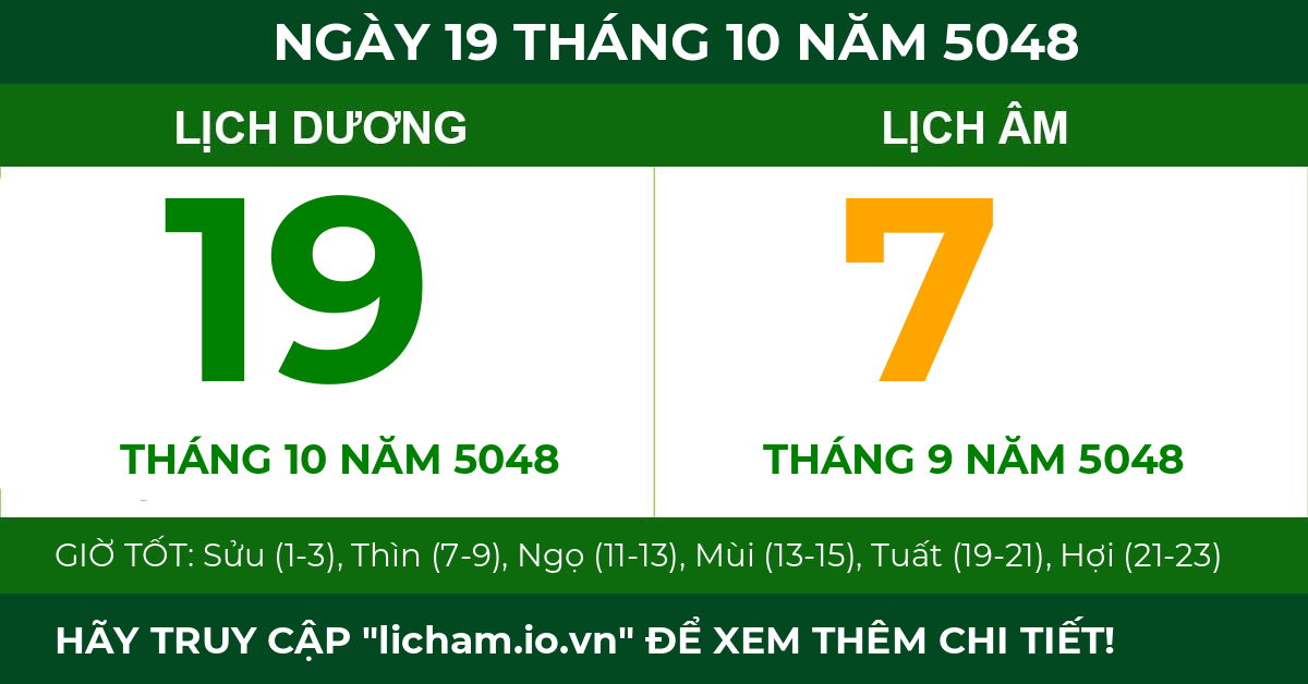 lịch âm ngày 19 tháng 10 năm 5048