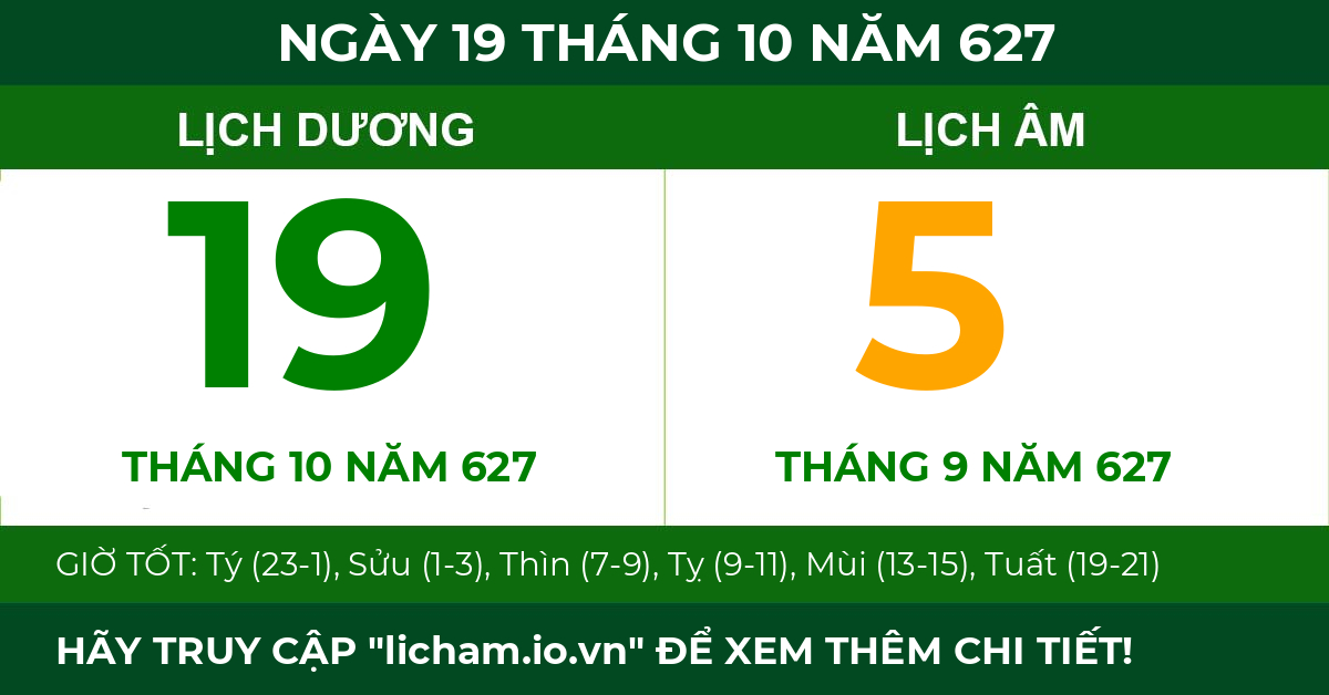 lịch âm ngày 19 tháng 10 năm 627
