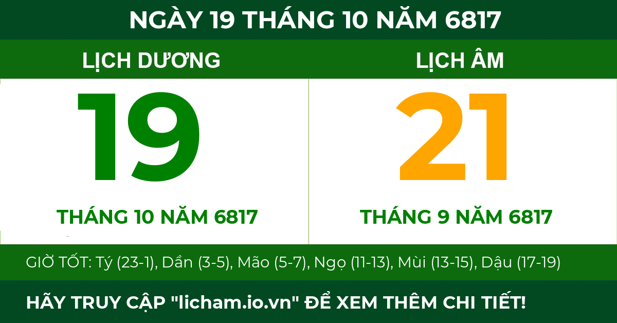 lịch âm ngày 19 tháng 10 năm 6817