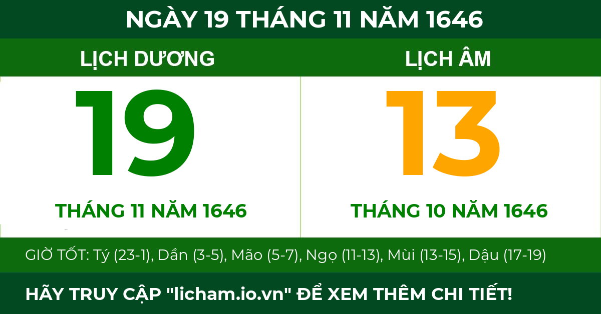 lịch âm ngày 19 tháng 11 năm 1646