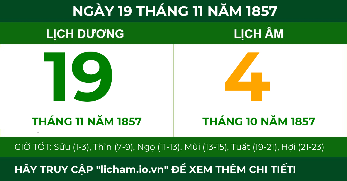 lịch âm ngày 19 tháng 11 năm 1857