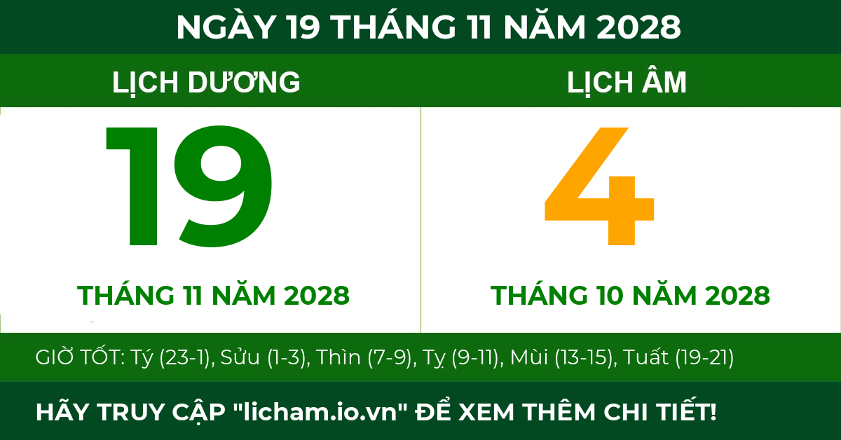 lịch âm ngày 19 tháng 11 năm 2028