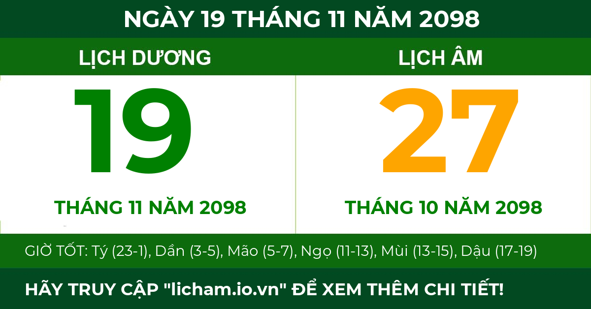 lịch âm ngày 19 tháng 11 năm 2098