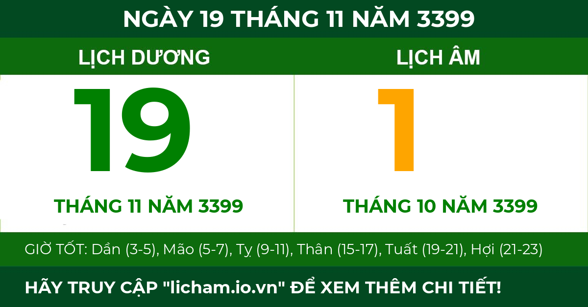 lịch âm ngày 19 tháng 11 năm 3399