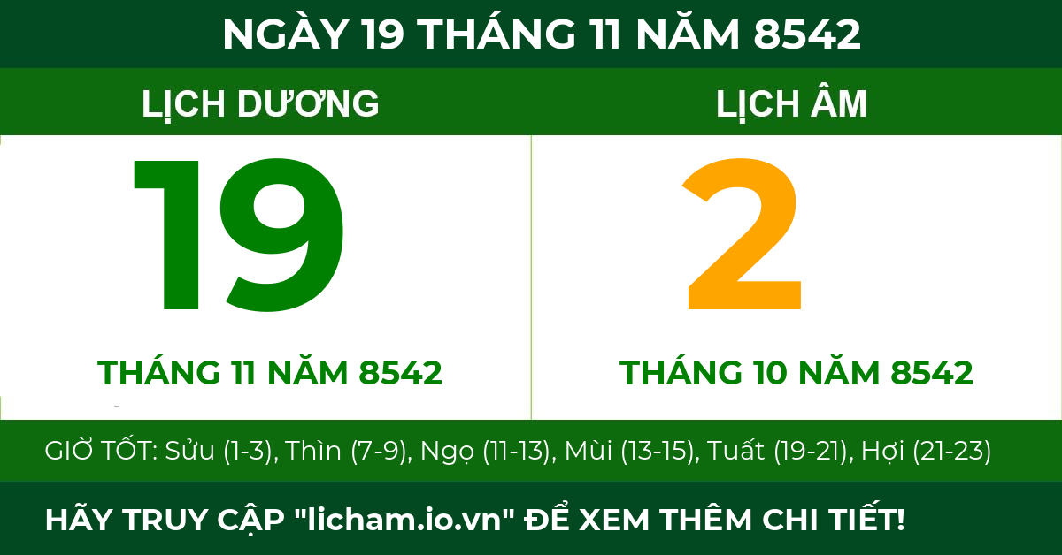 lịch âm ngày 19 tháng 11 năm 8542