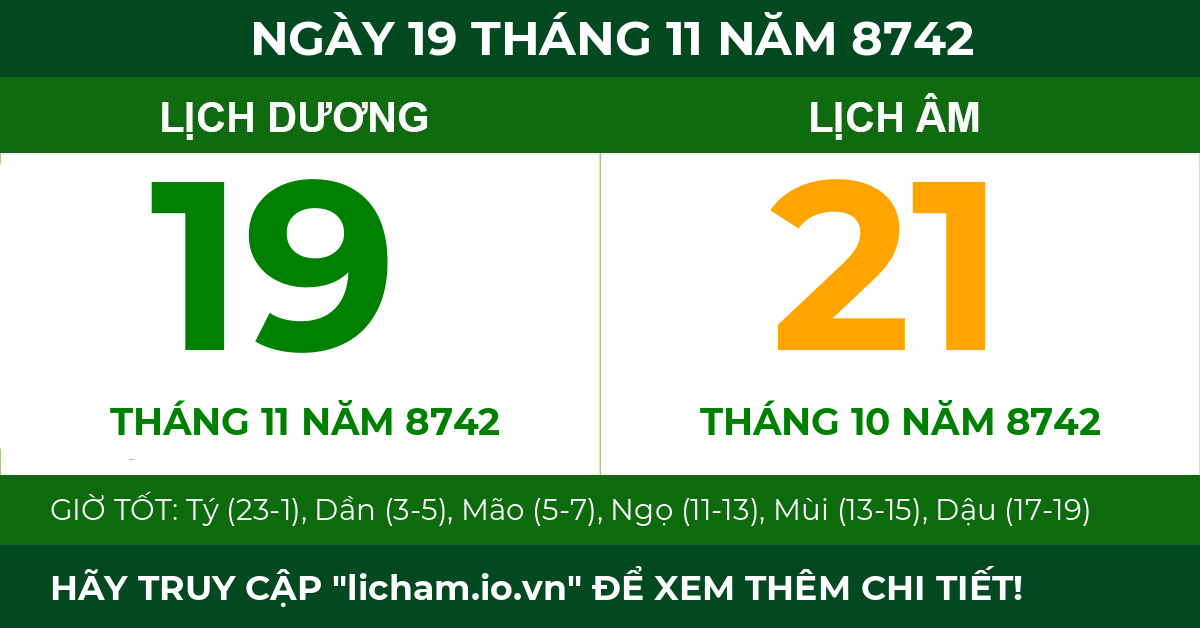 lịch âm ngày 19 tháng 11 năm 8742