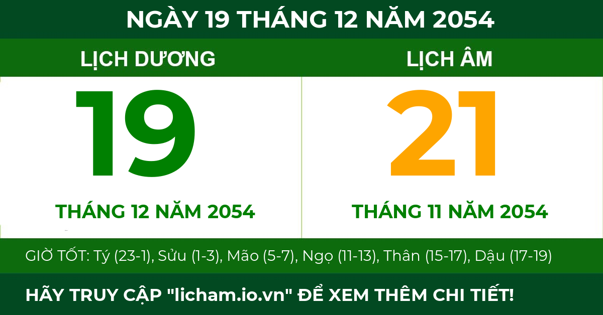 lịch âm ngày 19 tháng 12 năm 2054