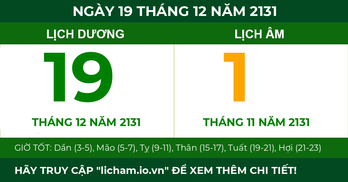lịch âm ngày 19 tháng 12 năm 2131