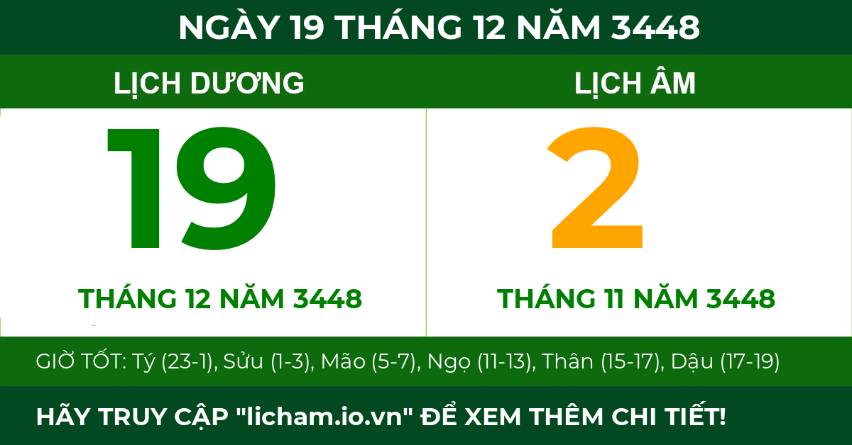 lịch âm ngày 19 tháng 12 năm 3448