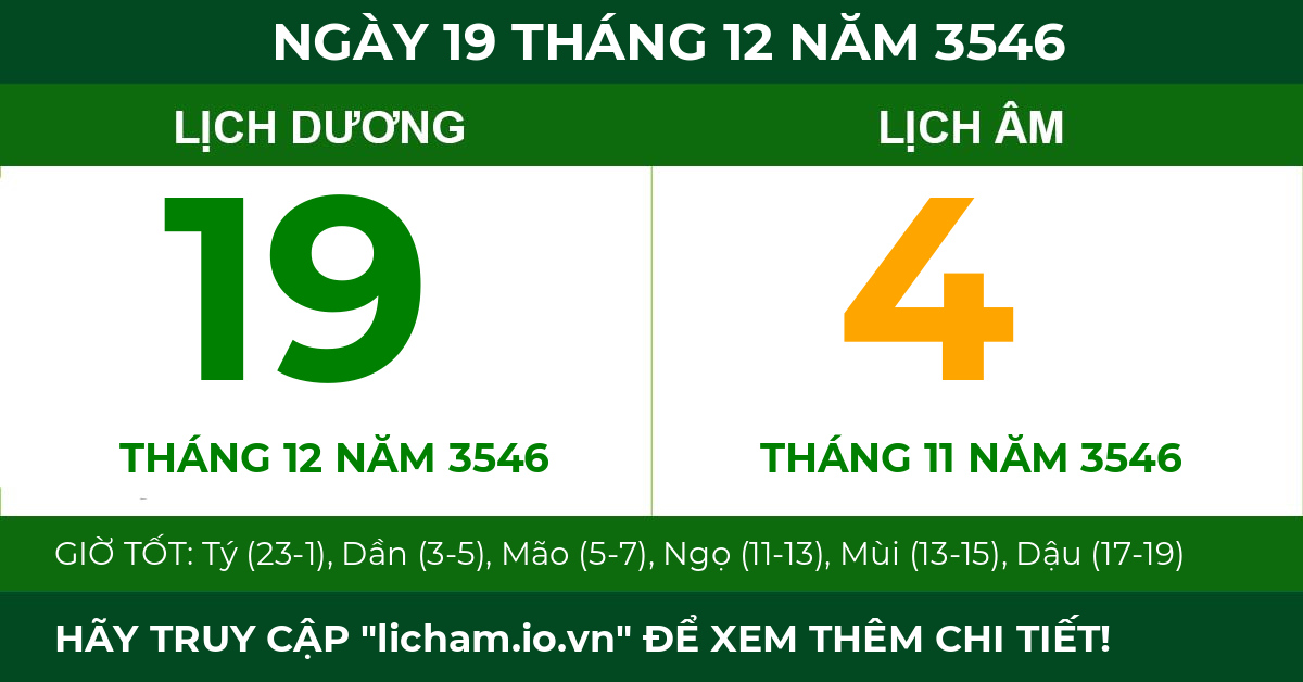 lịch âm ngày 19 tháng 12 năm 3546