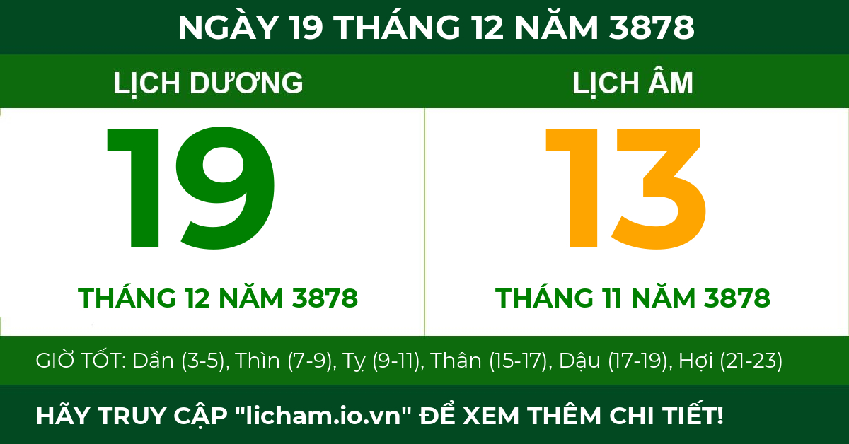 lịch âm ngày 19 tháng 12 năm 3878