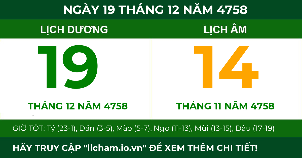 lịch âm ngày 19 tháng 12 năm 4758