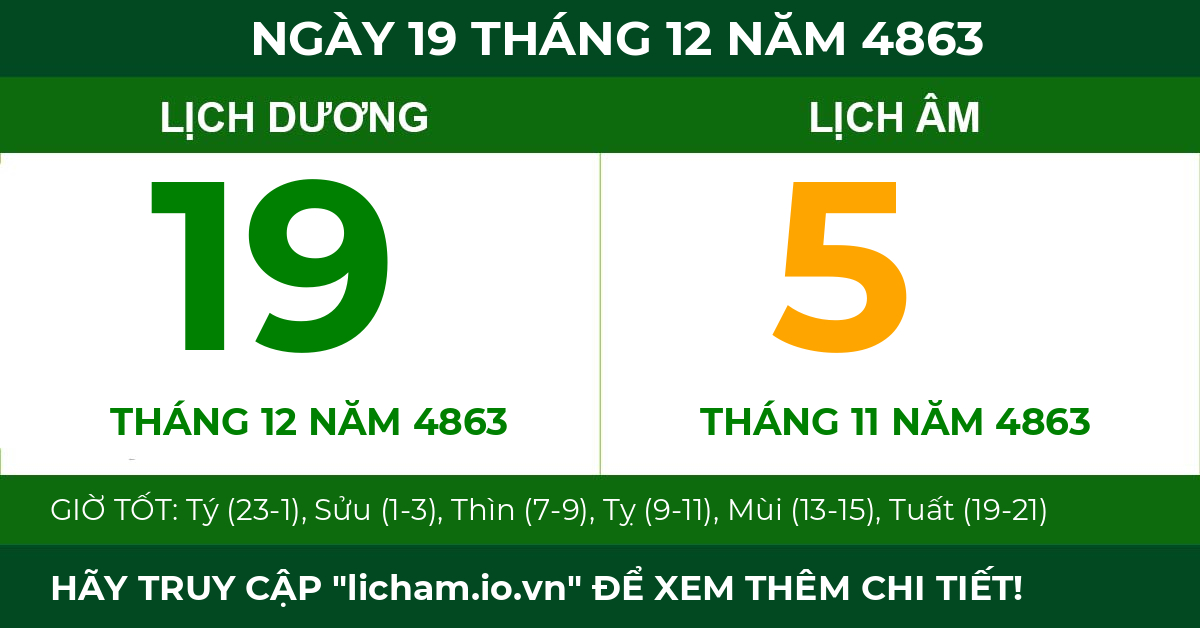 lịch âm ngày 19 tháng 12 năm 4863