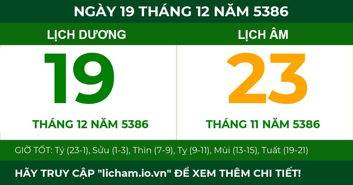 lịch âm ngày 19 tháng 12 năm 5386