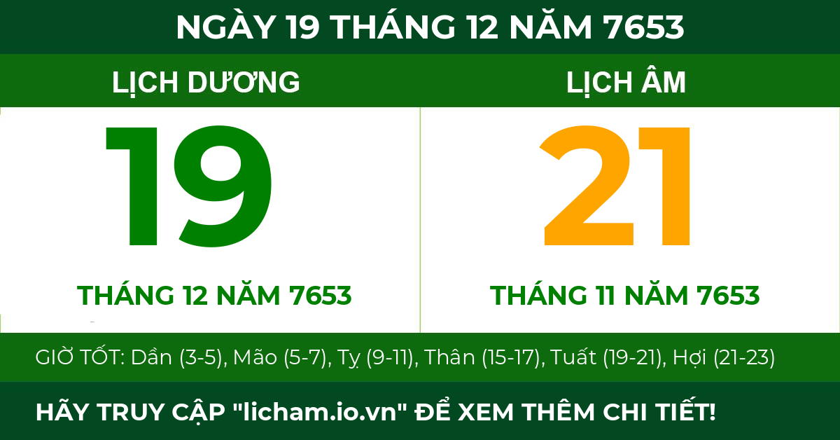 lịch âm ngày 19 tháng 12 năm 7653