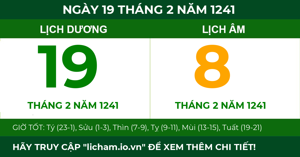 lịch âm ngày 19 tháng 2 năm 1241
