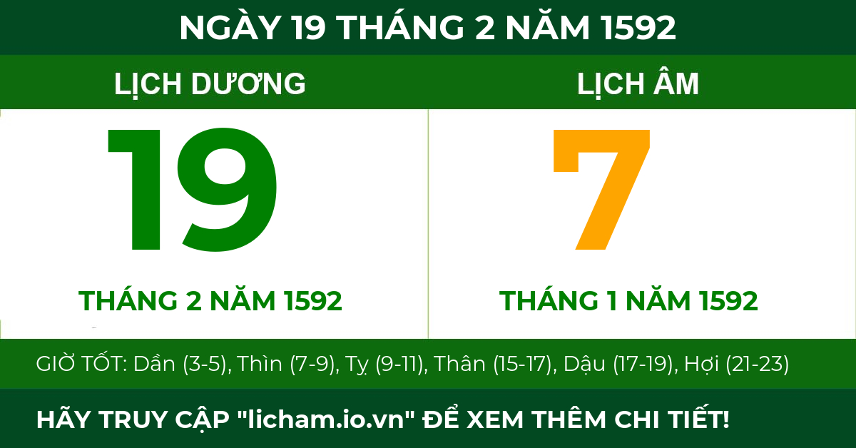 lịch âm ngày 19 tháng 2 năm 1592