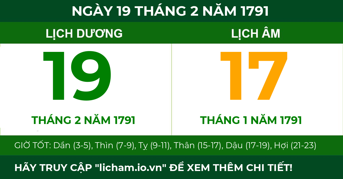 lịch âm ngày 19 tháng 2 năm 1791