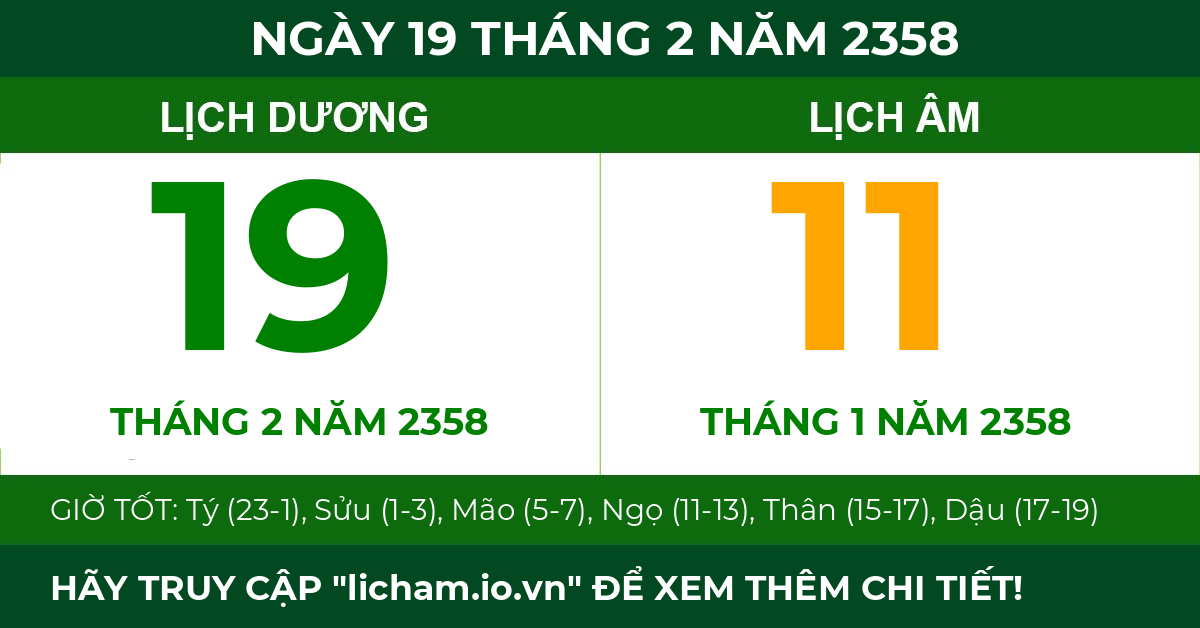 lịch âm ngày 19 tháng 2 năm 2358