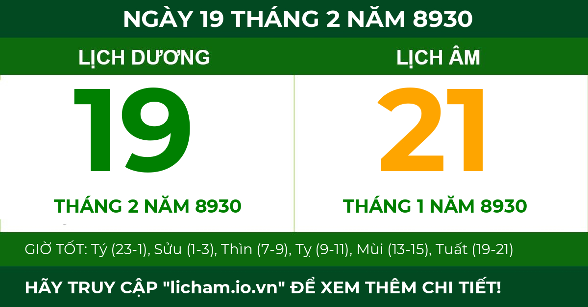 lịch âm ngày 19 tháng 2 năm 8930