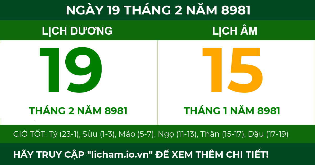 lịch âm ngày 19 tháng 2 năm 8981