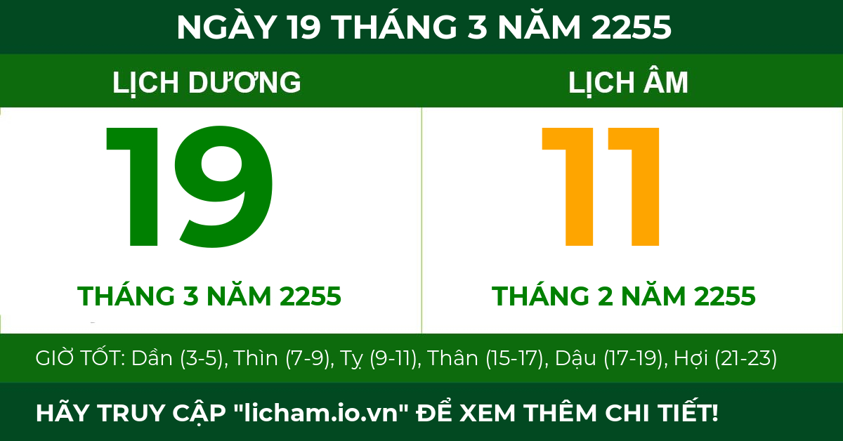 lịch âm ngày 19 tháng 3 năm 2255