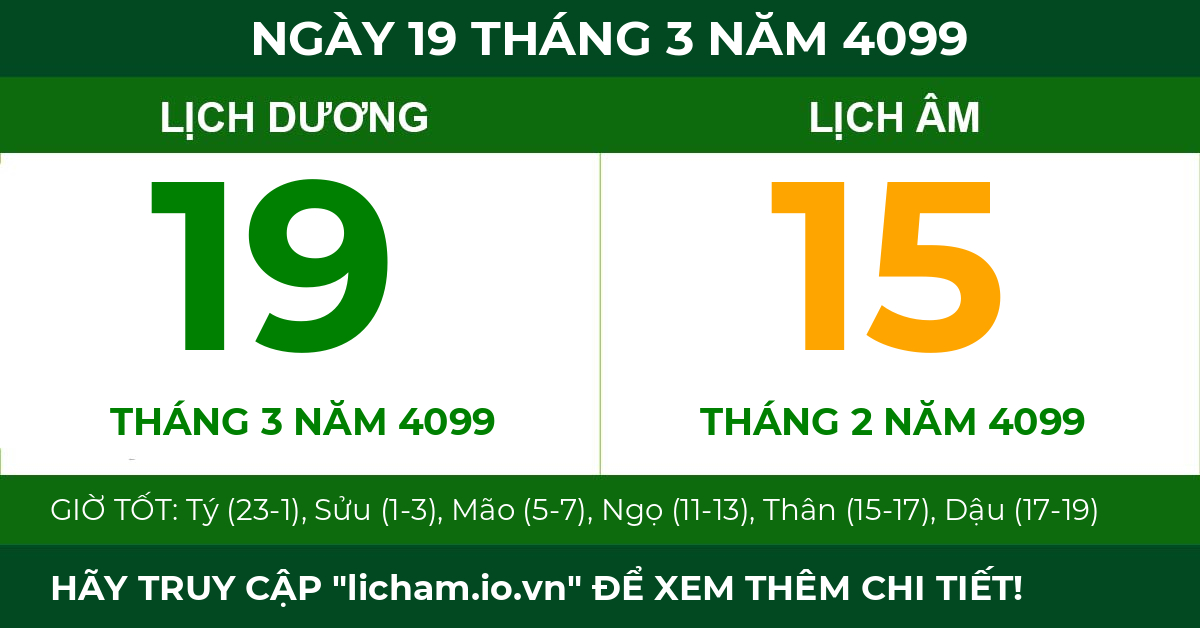 lịch âm ngày 19 tháng 3 năm 4099
