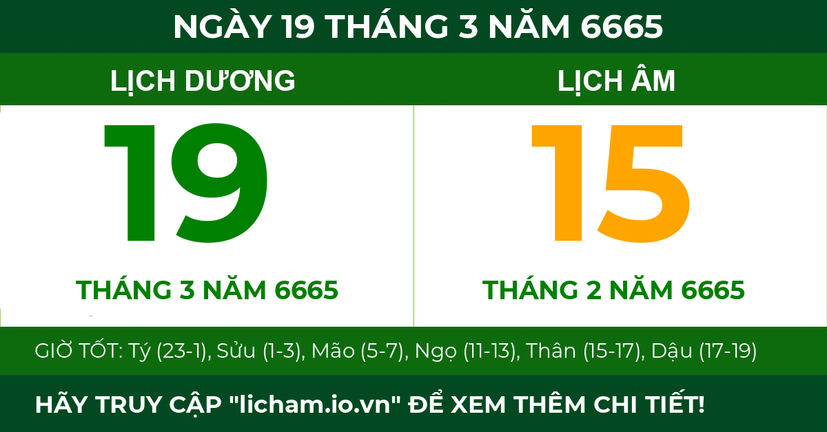 lịch âm ngày 19 tháng 3 năm 6665