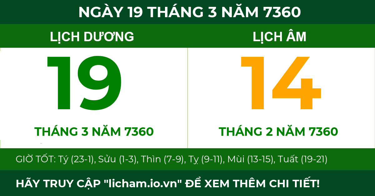 lịch âm ngày 19 tháng 3 năm 7360