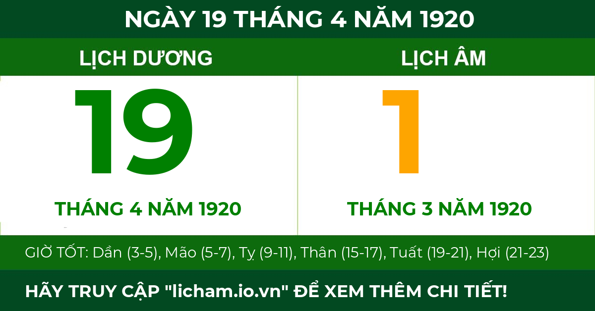lịch âm ngày 19 tháng 4 năm 1920