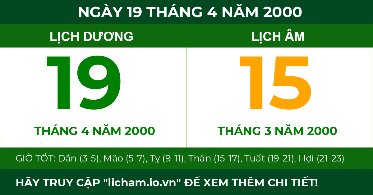 lịch âm ngày 19 tháng 4 năm 2000