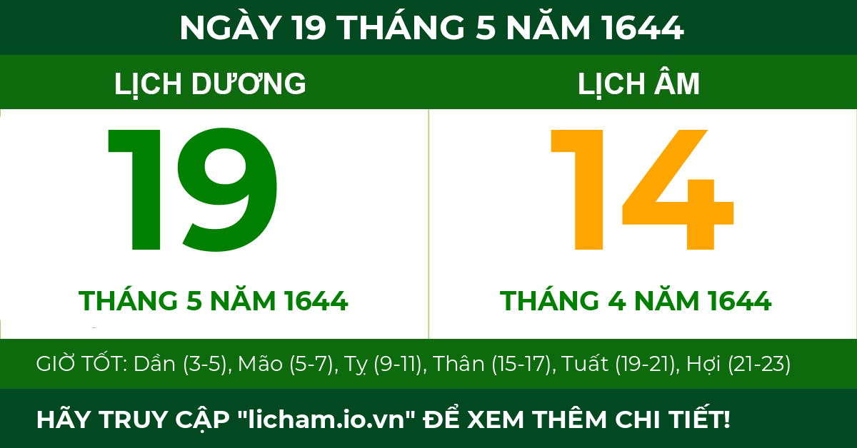 lịch âm ngày 19 tháng 5 năm 1644