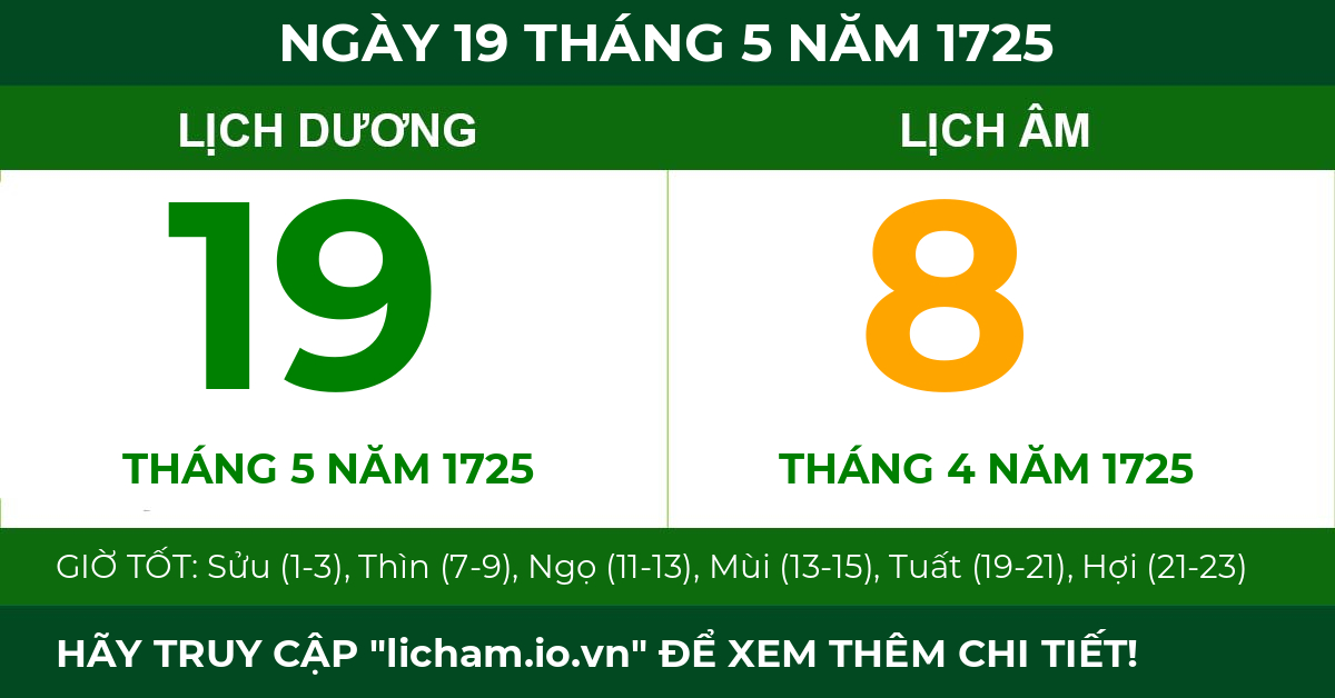 lịch âm ngày 19 tháng 5 năm 1725