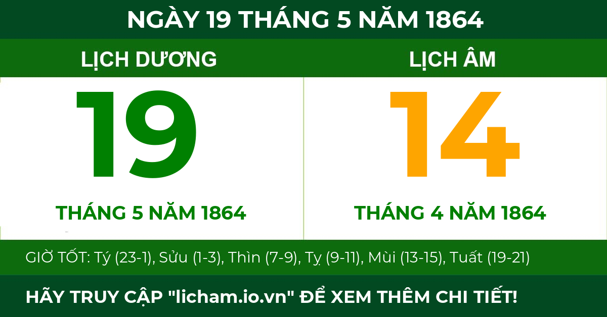 lịch âm ngày 19 tháng 5 năm 1864