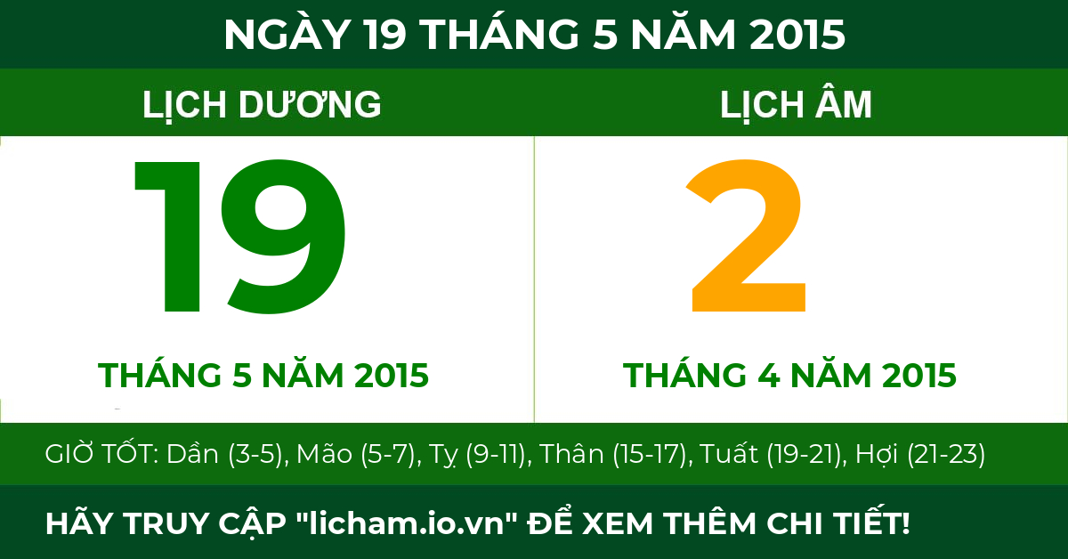 lịch âm ngày 19 tháng 5 năm 2015