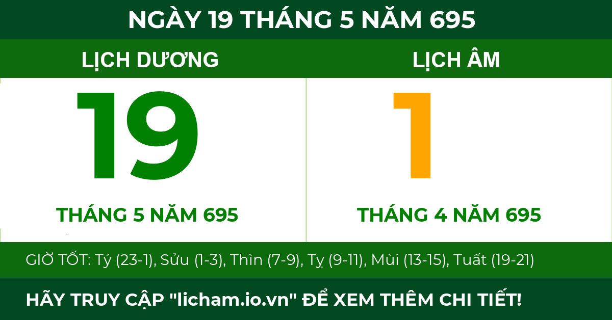 lịch âm ngày 19 tháng 5 năm 695