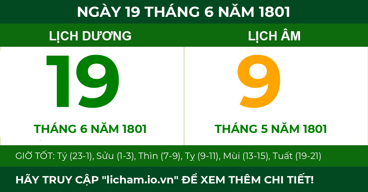 lịch âm ngày 19 tháng 6 năm 1801