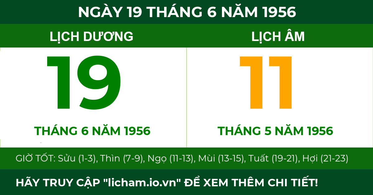 lịch âm ngày 19 tháng 6 năm 1956