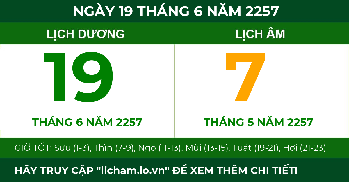 lịch âm ngày 19 tháng 6 năm 2257