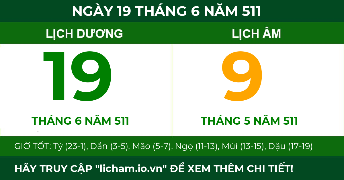 lịch âm ngày 19 tháng 6 năm 511