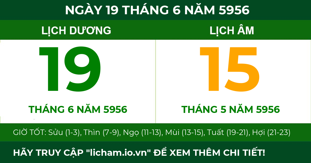lịch âm ngày 19 tháng 6 năm 5956