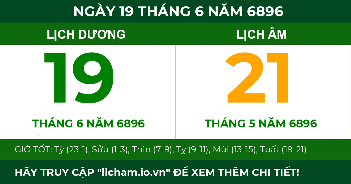 lịch âm ngày 19 tháng 6 năm 6896
