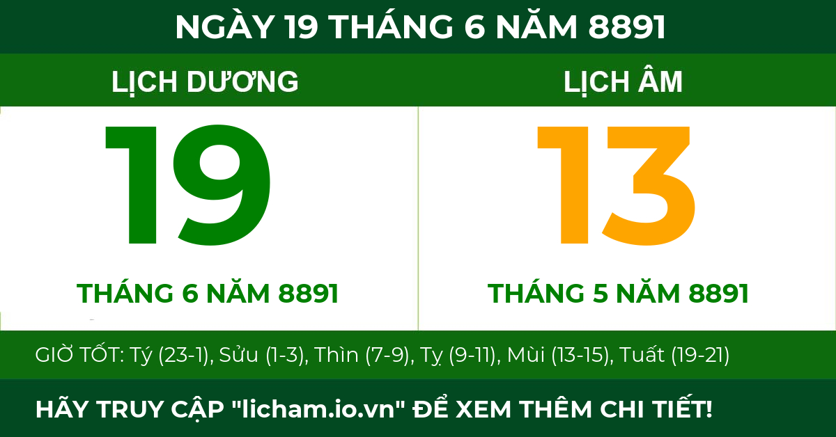 lịch âm ngày 19 tháng 6 năm 8891