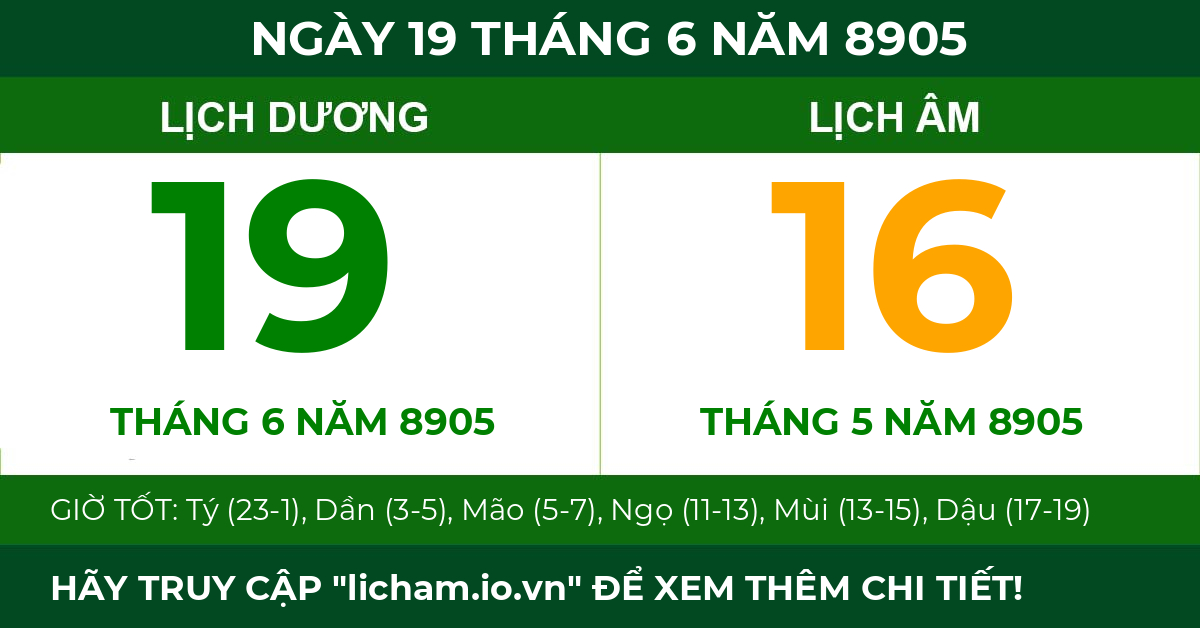 lịch âm ngày 19 tháng 6 năm 8905