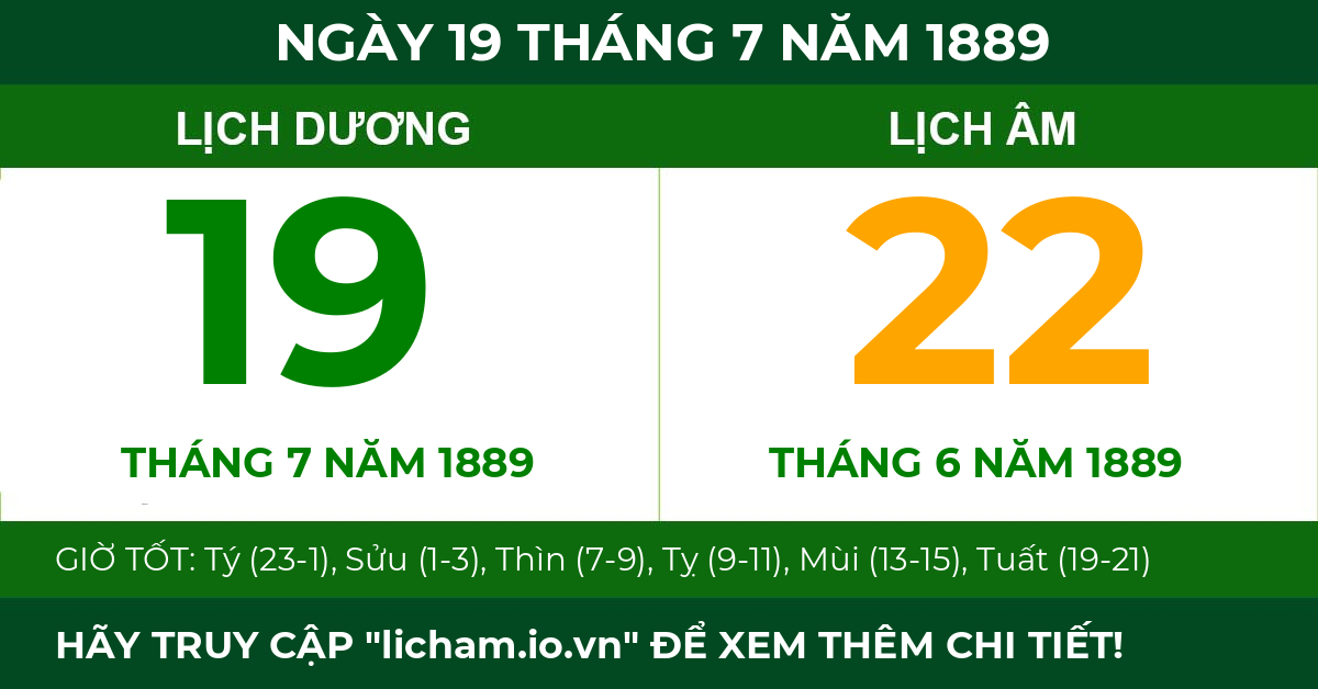 lịch âm ngày 19 tháng 7 năm 1889