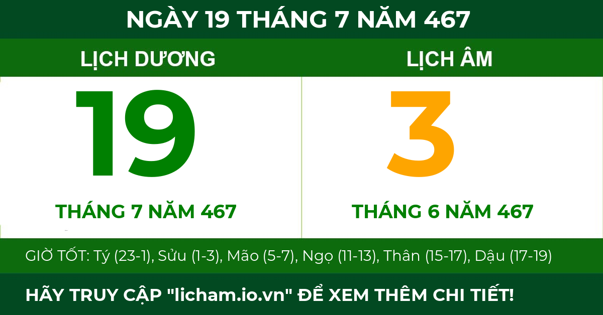 lịch âm ngày 19 tháng 7 năm 467