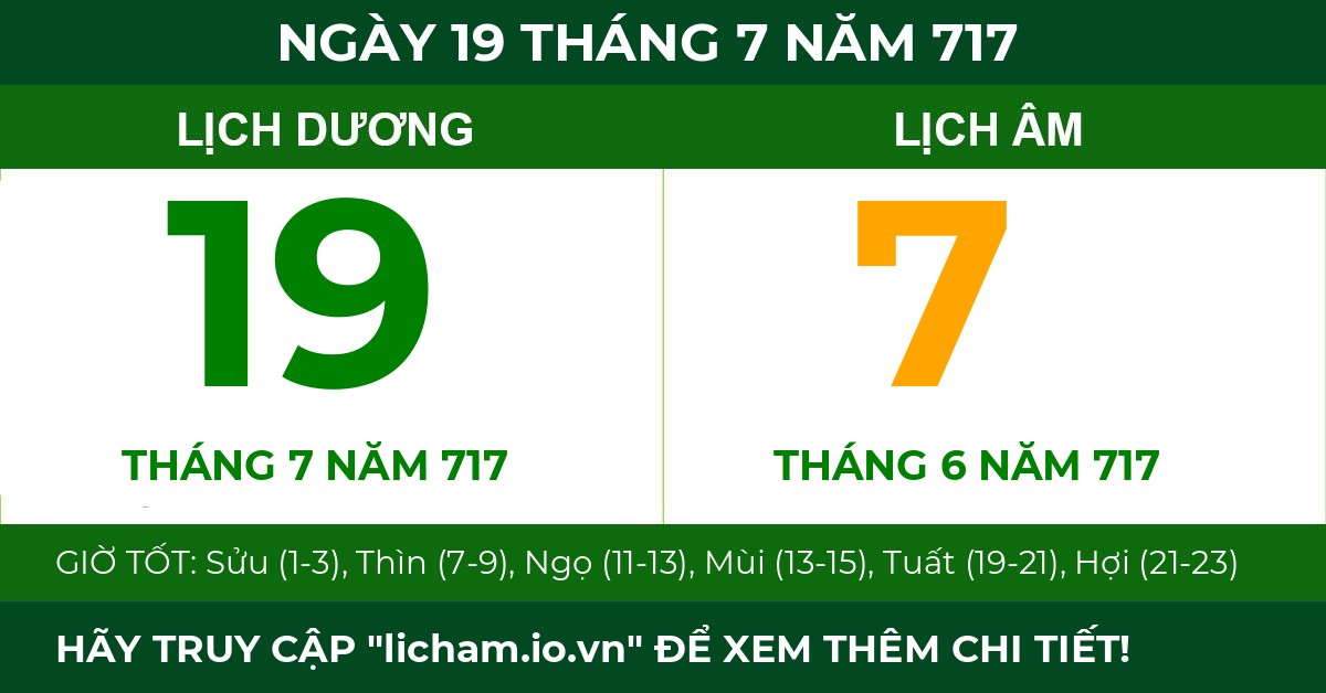 lịch âm ngày 19 tháng 7 năm 717